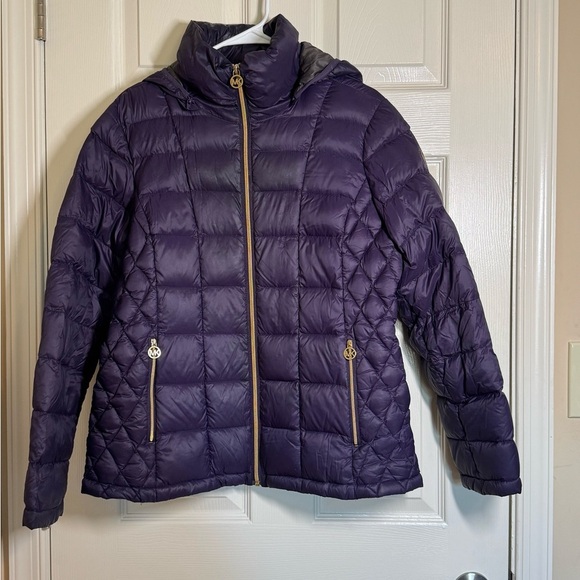 Michael Kors Plum Puffer Jacket with Gold Details - Picture 2 of 13